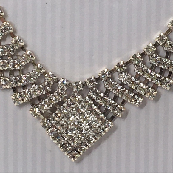 Jessica McClintock, Rhinestone Necklace And Earring Set, Silver, Studs, NOC - Picture 5 of 7